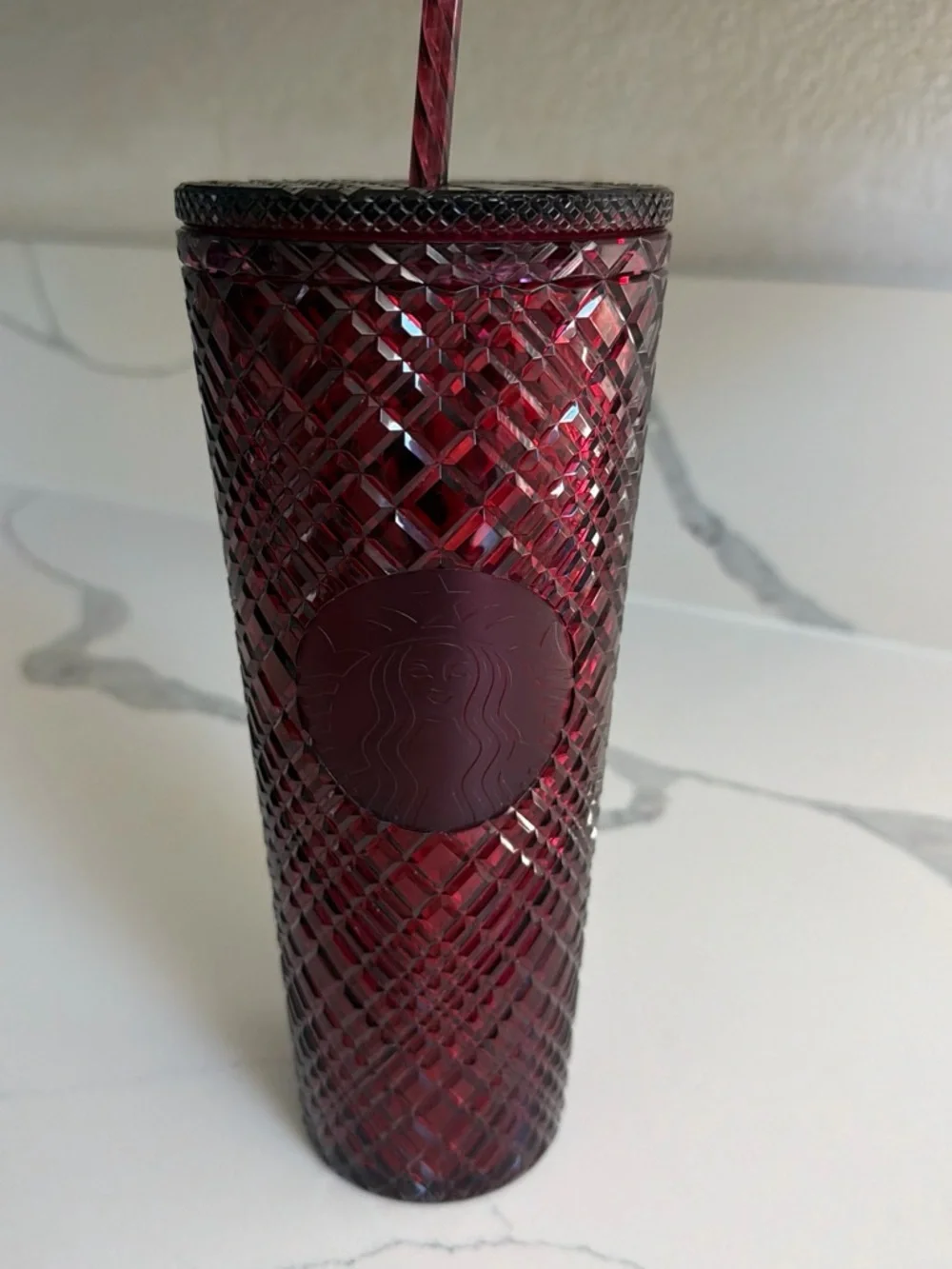 Starbucks Burgundy Travel Tumbler with Stickered Base